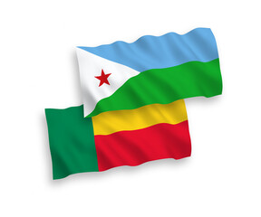 Flags of Republic of Djibouti and Benin on a white background