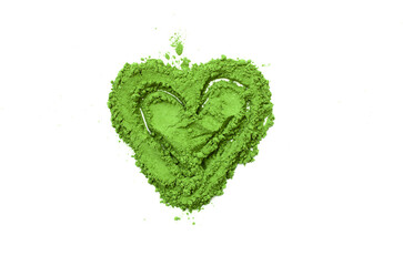 green tea powder matcha tea on white isolated background, top view