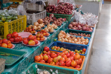 Fototapeta na wymiar Seasonal vegetables sold in fresh markets in northern Thailand.
