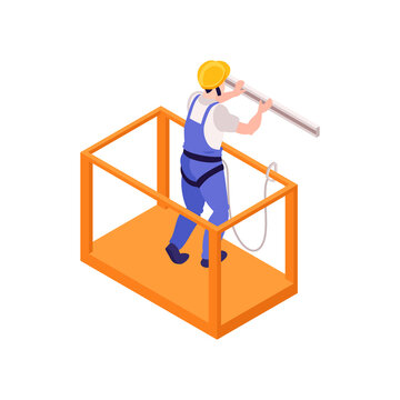 worker in lift installing light fixture clip art preview