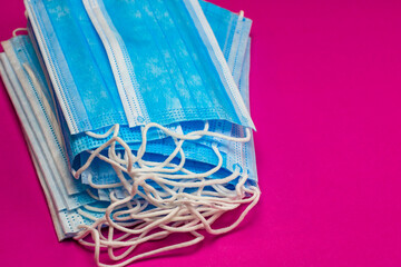 Close up and detail of medical hygienic mask, face protective surgical masks isolated.