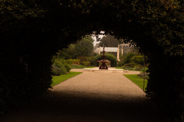 adelaide botanic garden palm house and fountain through arbour
