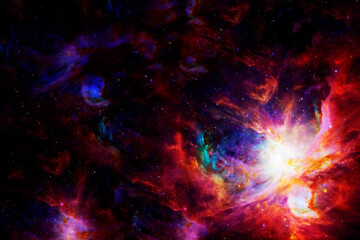 Beautiful galaxy of red color with stars. Elements of this image were furnished by NASA.