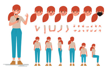 Young woman character creation design for Animation cartoon flat design.