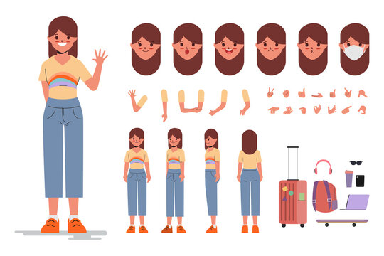 Young woman character creation design for Animation cartoon flat design.