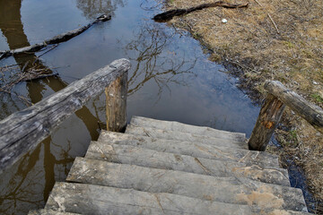High water in the Vladimir region. The snow has melted, the river is overflowing, the trees are in...