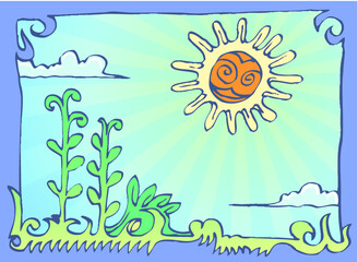Plant and Sun cute vector hand draw for sustainable live symbol