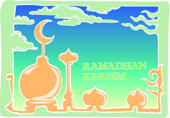 mosque hand draw card template for Moslem holiday 