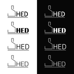 Set of black and white logo or icon concept for garden shed business. Toolhouse isolated on white and dark background. Vector illustration.