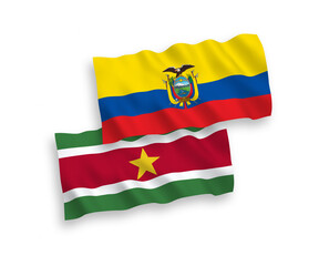 Fototapeta premium Flags of Republic of Suriname and Ecuador on a white background
