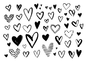 Doodle hearts set. Hand-drawn vector heart icons. Valentines Day, wedding, posters, t-shirts. 