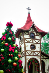 a church decorated for christmas