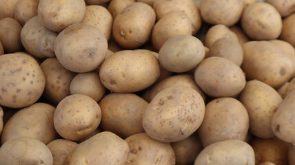 Unpeeled raw potatoes background at the vegetable market in Turkey