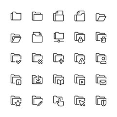 Simple Interface Icons Related to Folders. Repository, File Catalog, Local Network. Editable Stroke. 32x32 Pixel Perfect.