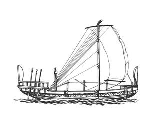 Drakkar, old sailing ship hand drawing. Vector