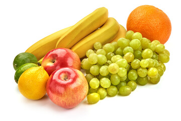 Mixed Fresh fruits, isolated on white background