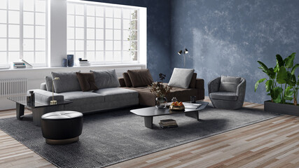Illustration 3D rendering large luxury modern bright interiors Living room mockup computer digitally generated image