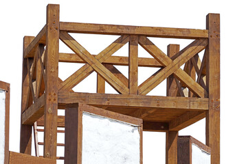 A antique wooden watchtower on white