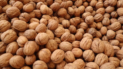 Natural Walnuts with shell background pattern texture. Background of fresh walnuts in shell. Lots of Walnuts with shell at the market in Istanbul
