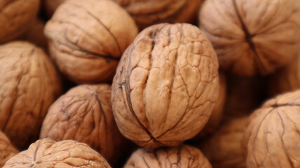 Natural Walnuts with shell background pattern texture. Background of fresh walnuts in shell. Lots of Walnuts with shell at the market in Istanbul