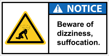 beware of dizziness, suffocation.,Notice sign