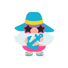 Gnomes Summer. Gnomes wear hats and sunglasses for summer trips to the beach.
