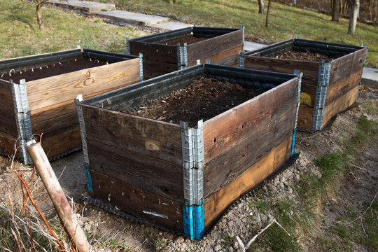 pallet collar raised beds for vegetables planting. modern agriculture