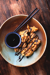 Japanese fried chicken. Fried chicken fillet pieces, breaded