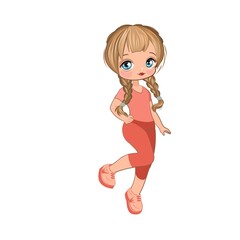 Little girl in pretty pants. Flirts. Handsome fashionable child. The isolated object on a white background. Vector illustration