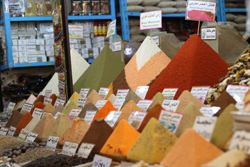 Spices pyramids in spice store of west algeria