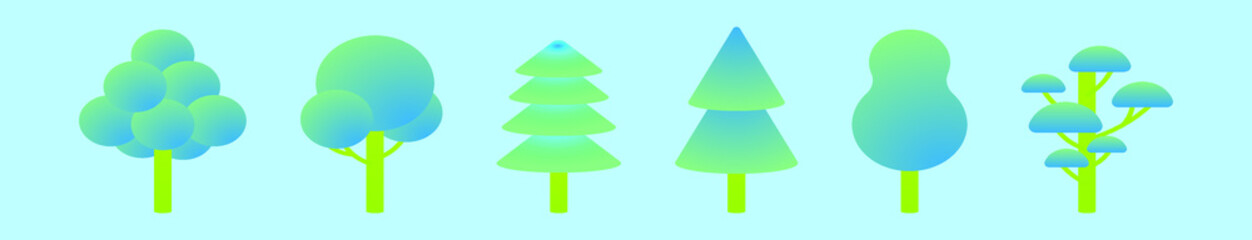 set of tree cartoon icon design template with various models. vector illustration isolated on blue background
