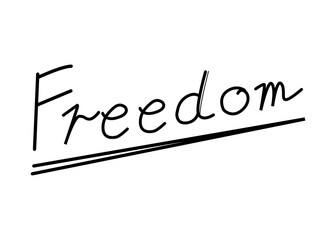 Black line text of freedom on white background.