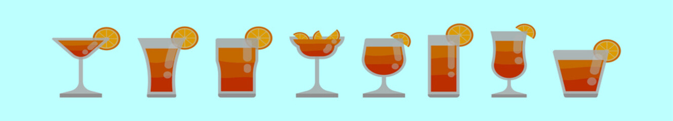 set of cocktail cartoon icon design template with various models. vector illustration isolated on blue background