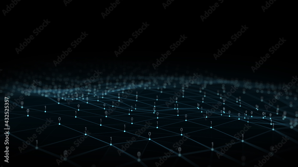 Leinwandbilder beautiful abstract wave technology background.Connection structure.Big data visualization and Business .