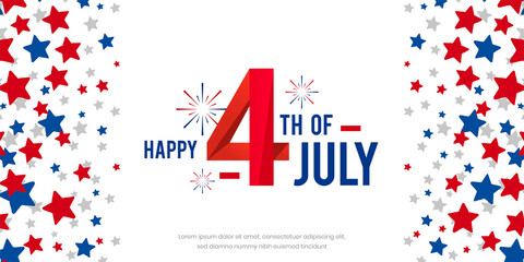 Happy 4th of July design with modern design with a firework on red, blue, and white starburst abstract background, template. Vector illustration.
 - obrazy, fototapety, plakaty
