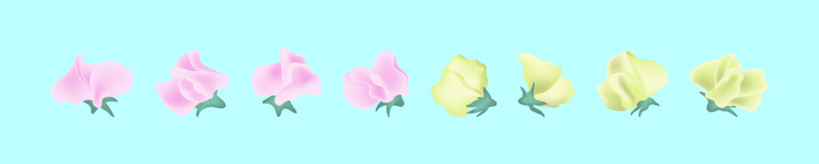 set of sweet pea cartoon icon design template with various models. vector illustration isolated on blue background