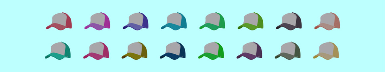 set of trucker hat cartoon icon design template with various models. vector illustration isolated on blue background