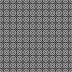 concentric black and white rings and circles, seamless monochrome vector pattern