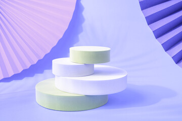 Purple folding fan and cylinder 3D booth scene diagram