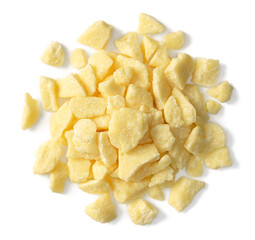 small pile of cocoa butters isolated on white background, top view