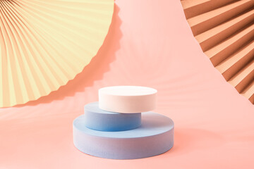 Folding fan and cylinder 3D display stand scene diagram