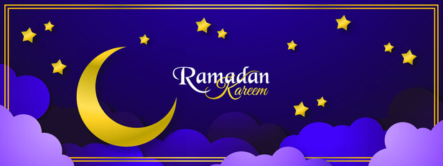 Cut out paper 3d image styled vector illustration mosque, moon, star, and arab lamp with ramadan kareem theme. Perfect for greeting card, poster, banner, flyer, social media post, feed, story, fleet.