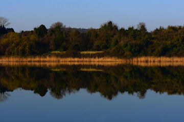Fototapeta na wymiar lake view in spring, reflections in the lake. Terkos lake.