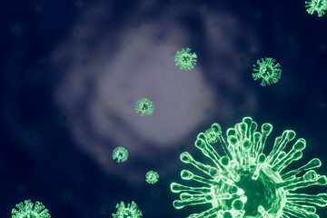 Fototapeta na wymiar 3D rendering Microscope cells Coronavirus 2019 closes up, looking at the microscopy of virus cells,