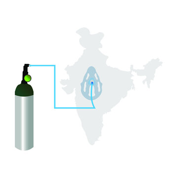 Oxygen Cylinder With Mask And India Map ,Vector Illustration.