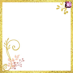 Obraz na płótnie Canvas ゴールドとピンクの宝石の正方形フレーム　ベクター素材