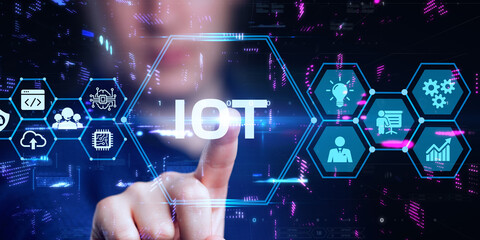 Internet of things - IOT concept. Businessman offer IOT products and solutions.
