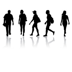 Silhouette Group of People Standing on White Background