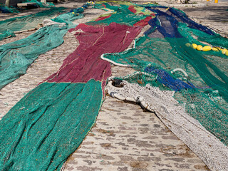 Fish nets drying at Palma de Mallorca fisherman wharf 