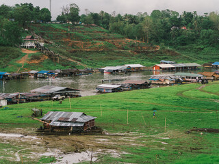 Rural lifestyle along the river and nature at Sangkhlaburi District, Kanchanaburi Province, Thailand